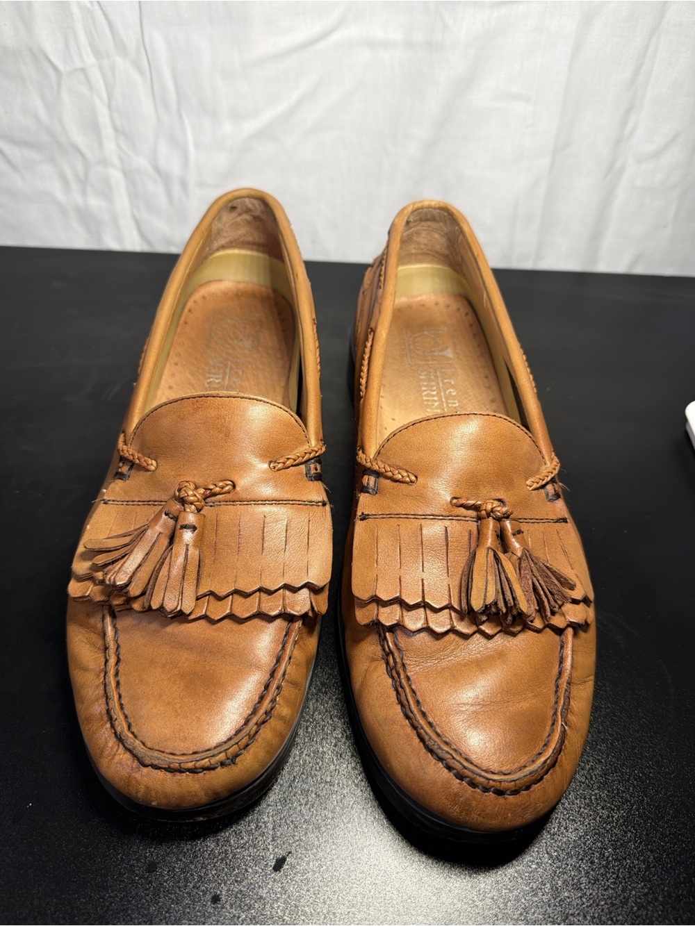 Men's Leather Tassel Kiltie Slip-On Loafers in Tan